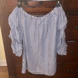 Laurie Felt medium  Blue and White Striped Off-Shoulder Blouse